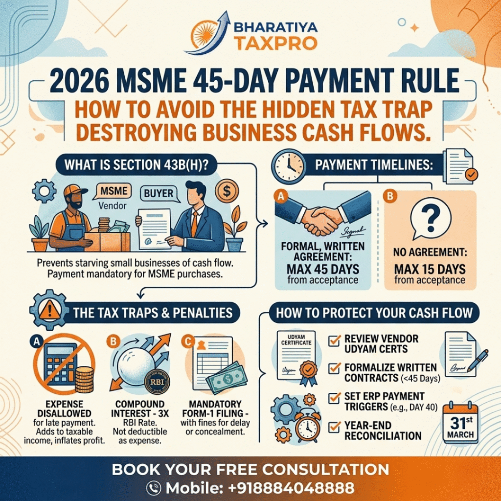 msme 45 day payment rule section 43bh compliance india