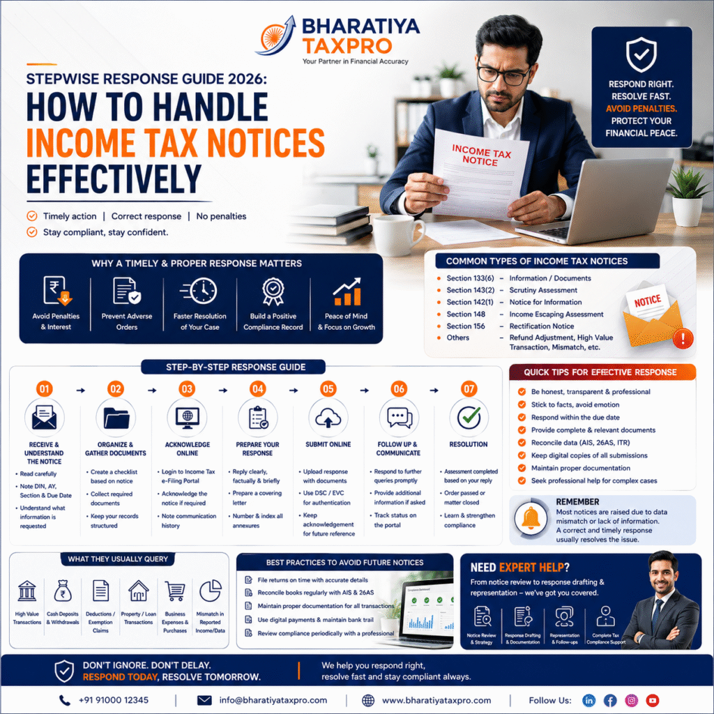 Stepwise Response Guide 2026: How to Handle Income Tax Notices Effectively 13.stepwise response guide 2026 how to handle income tax notices effectively bharatiya tax pro