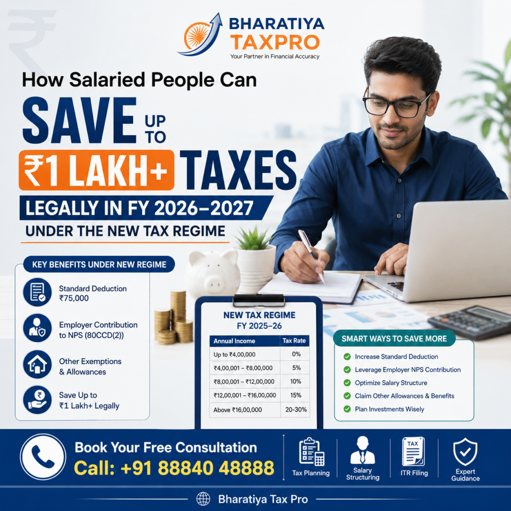2.salaried people can save up to ₹1 lakh+ taxes legally under the new tax regime (fy 2026–2027) bharatiya tax pro